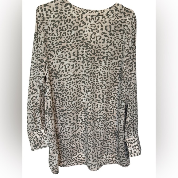Dr2 Top Animal Print Pink Gray Blouse Long Sleeve - Picture 2 of 6